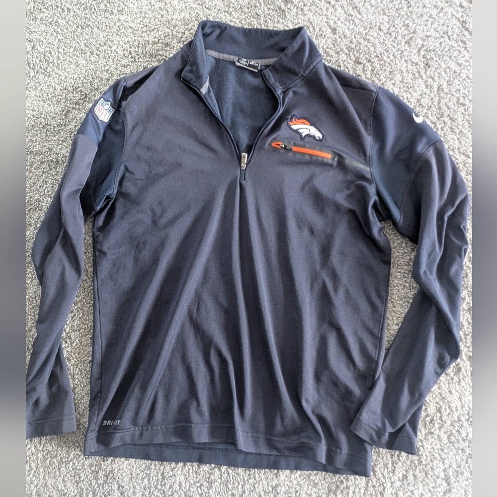 Nike Denver Broncos NFL On Field Dri Fit Quarter Zip Pullover Mens Medium